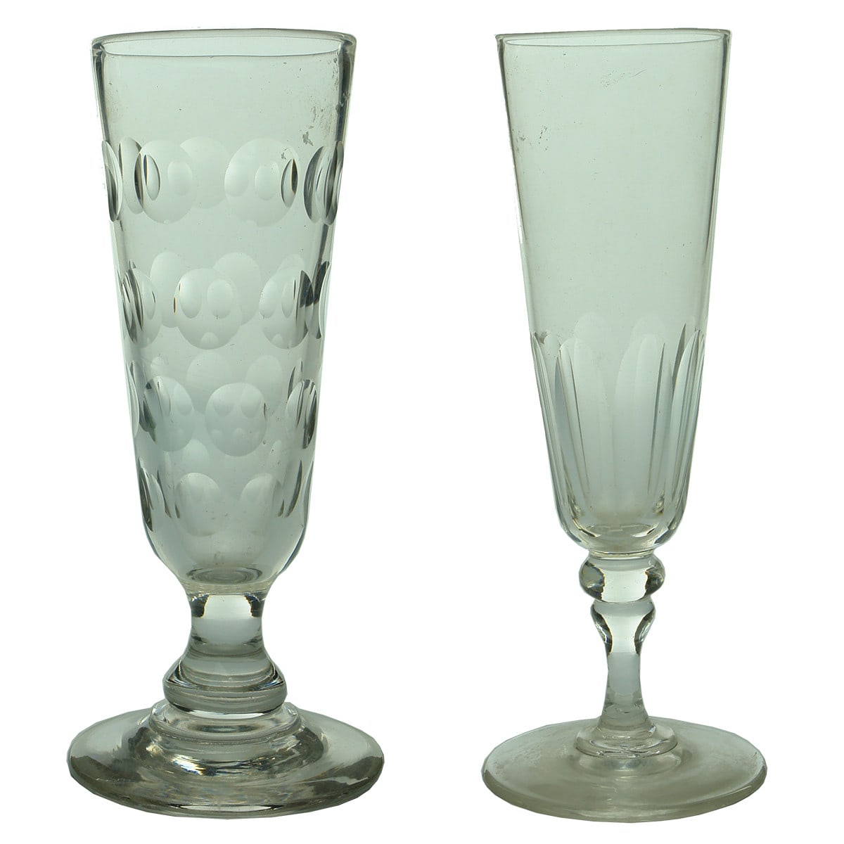 Pair of Early Glasses. Large, heavy glass and Georgian Trumpet Bowl facetted.