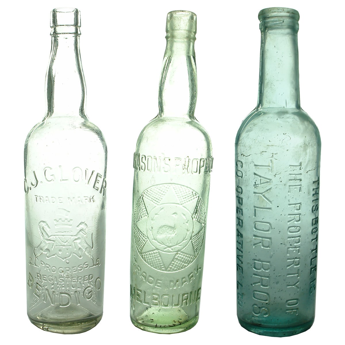 3 Bottles. 2 Cordials & a Chutney. Glover, Bendigo; Dyason's; Taylor Bros. (Victoria)