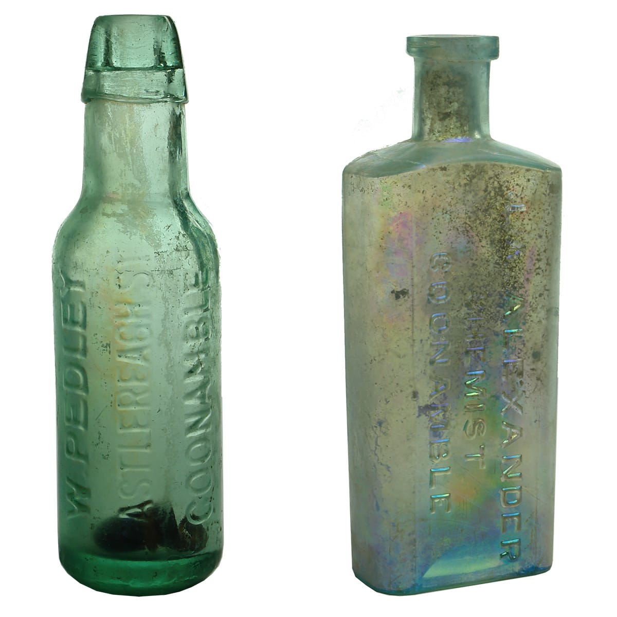 Pair of Coonamble Bottles: W. Pedley Lamont. J. A. Alexander, Chemist. (New South Wales)