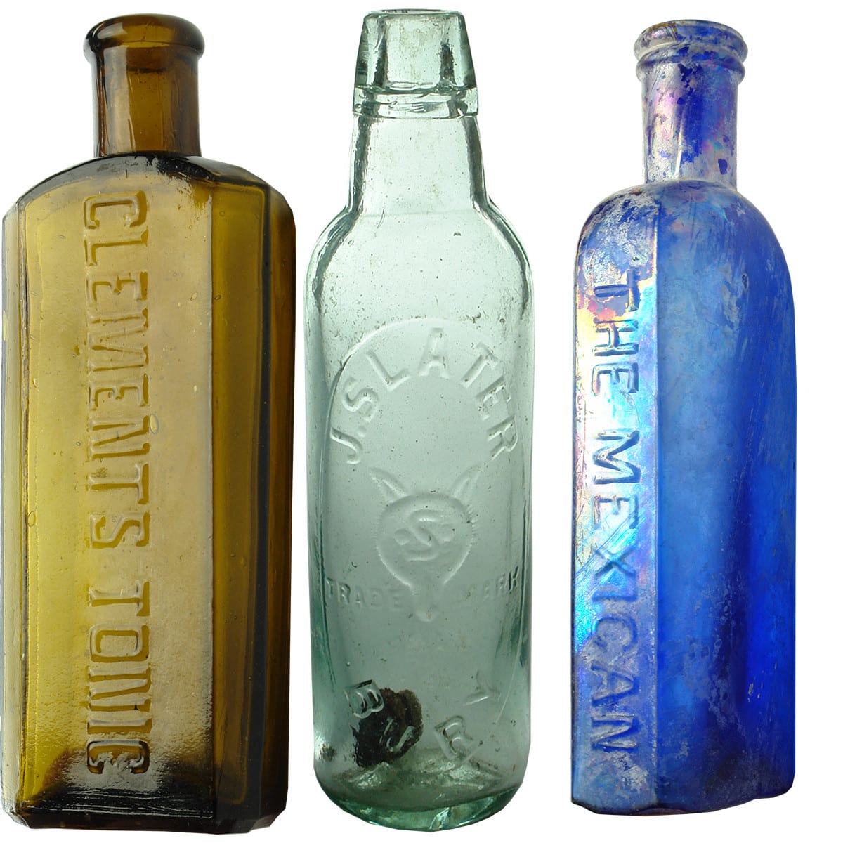 Miscellaneous Bottles: Clement's Tonic; Slater, Bury Lamont; The Mexican Hair Renewer.