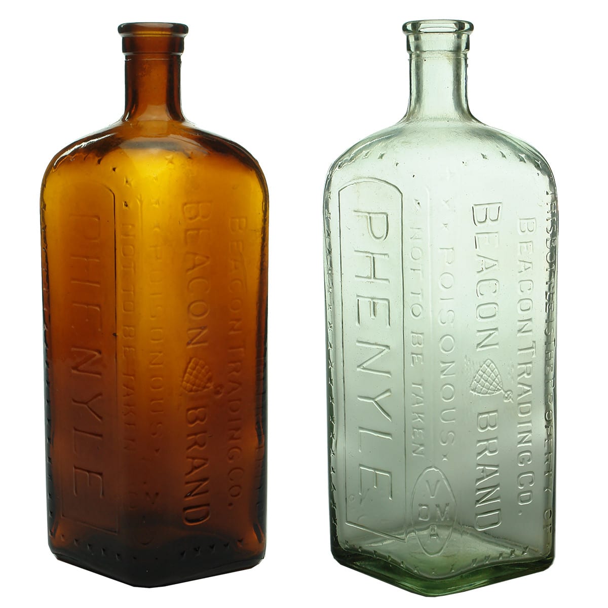 Two Phenyles. Beacon Brand Geelong. Later types. Amber & Aqua. 26 oz (Victoria)