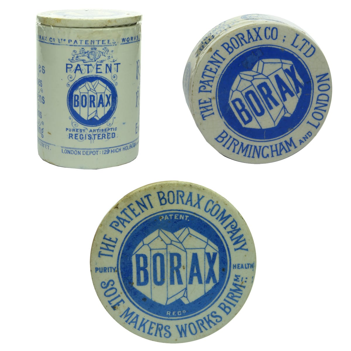 3 Borax items: Large and small Pot and Lid plus one extra lid on its own.