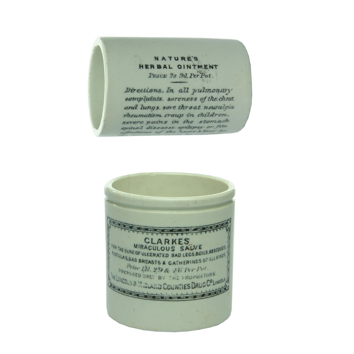 2 Ointment Pots: Fred Hale Nature's Herbal Ointment and Clarkes Miraculous Salve.