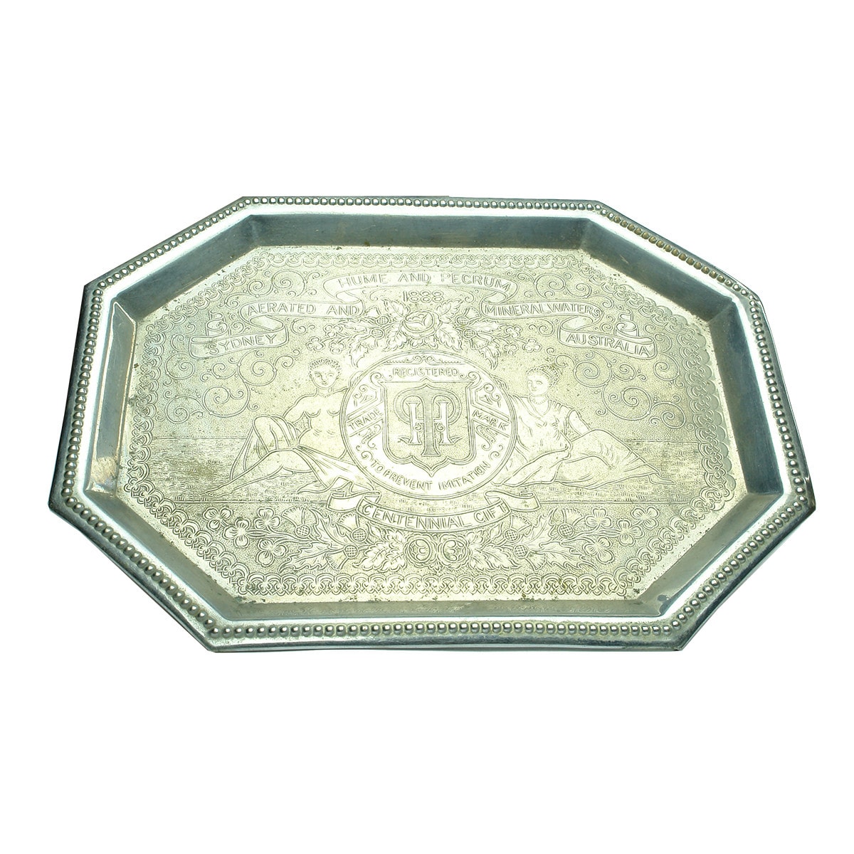 Plated Serving Tray. Hume & Pegrum, Aerated and Mineral Waters, Sydney. Centennial Gift. (New South Wales)