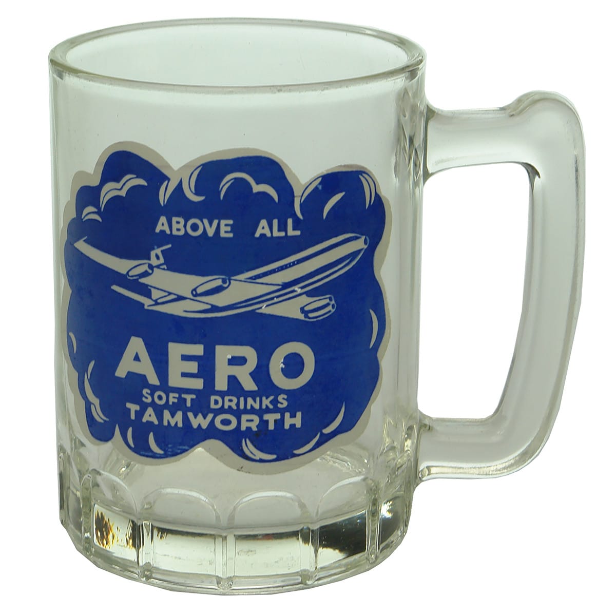 Drinking Glass/Mug. Ceramic label print for Aero Soft Drinks, Tamworth. (New South Wales)