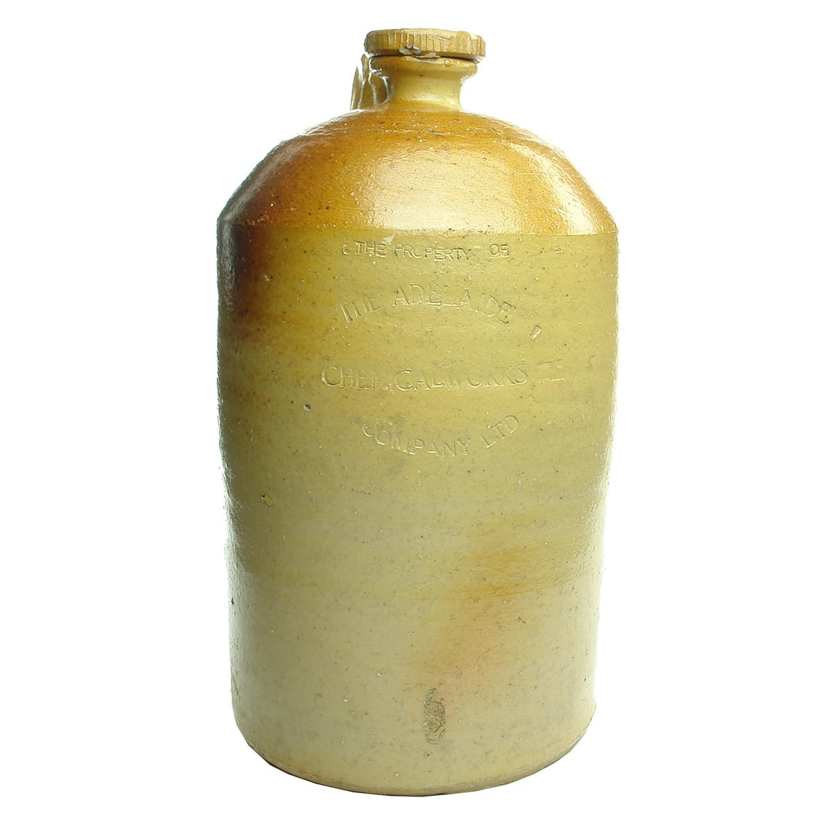 Demijohn. Adelaide Chemical Works. Two Gallon. Salt Glaze. Bendigo Pottery. (South Australia)