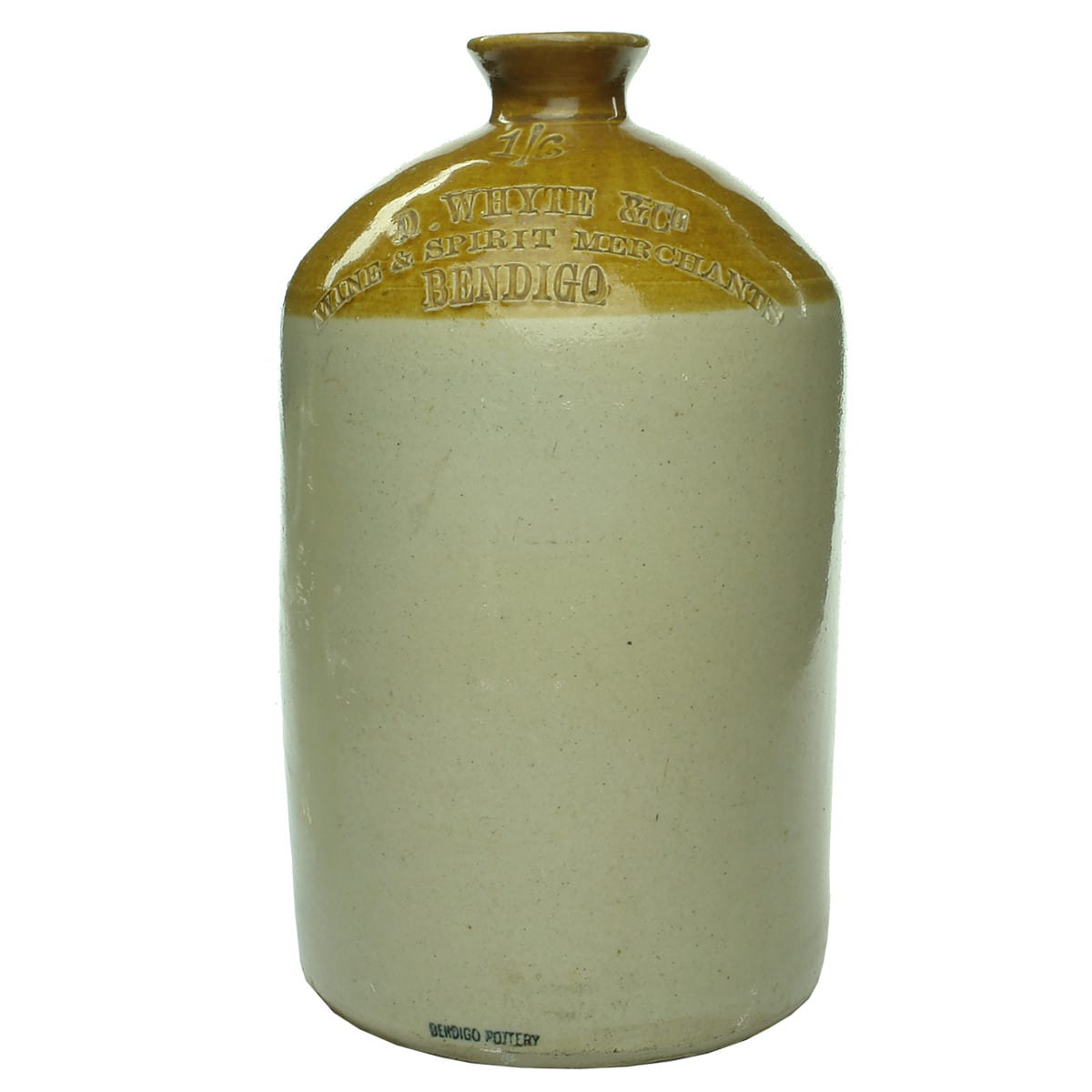 Demijohn. D. Whyte & Co., Bendigo. Tan Top. Impressed. 1 Gallon. (Victoria)