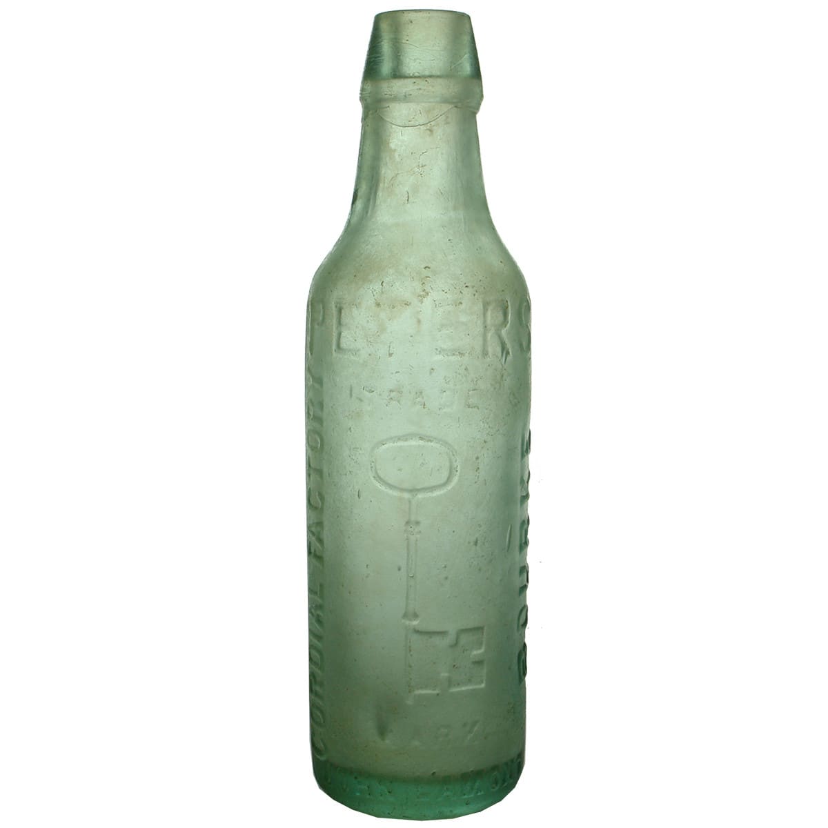 Lamont. Peters, Cordial Factory, Bourke. Key. Lamonts Patent. Aqua. 10 oz. (New South Wales)