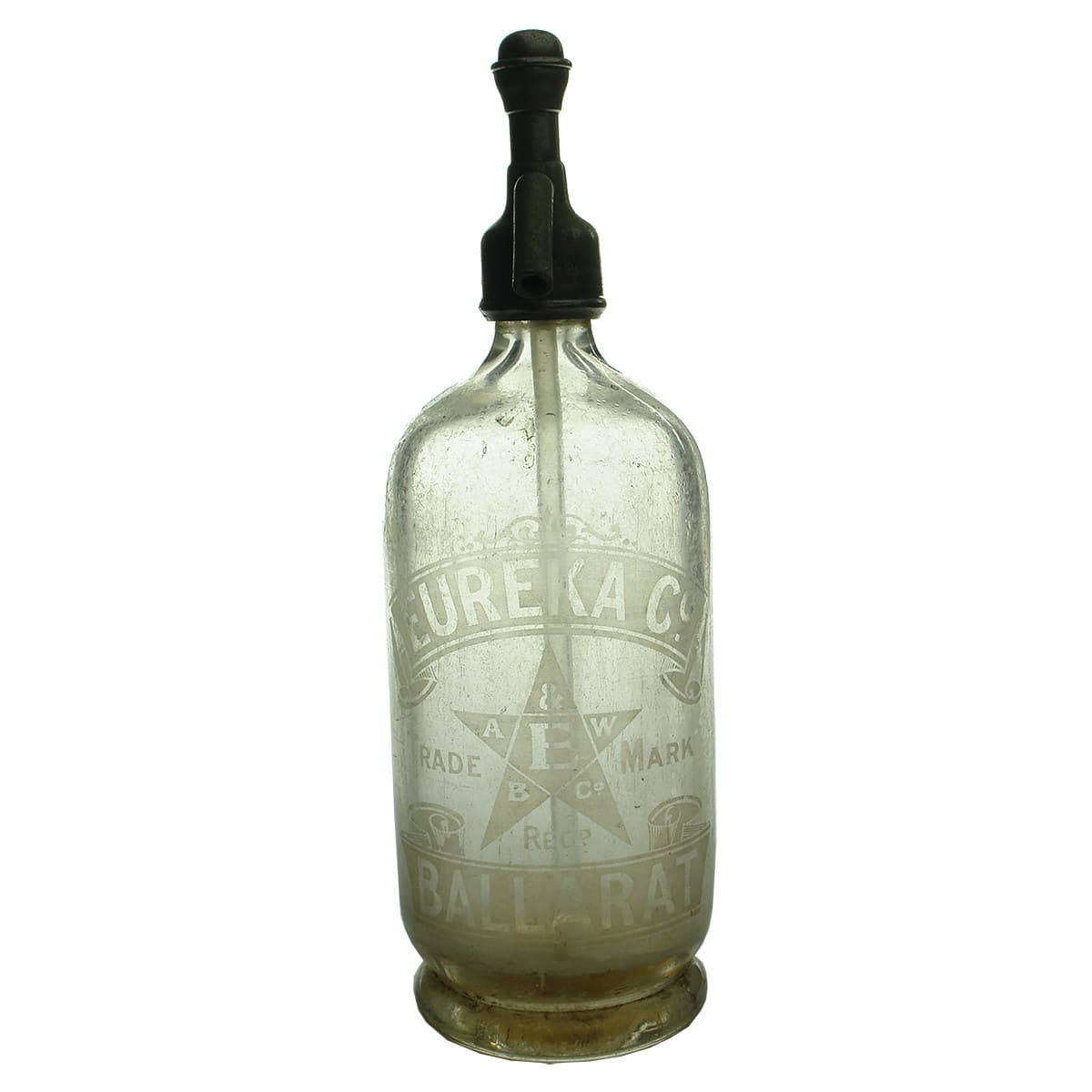 Soda Syphon. Eureka Co., Ballarat. Five pointed star. Clear. Round. (Victoria)