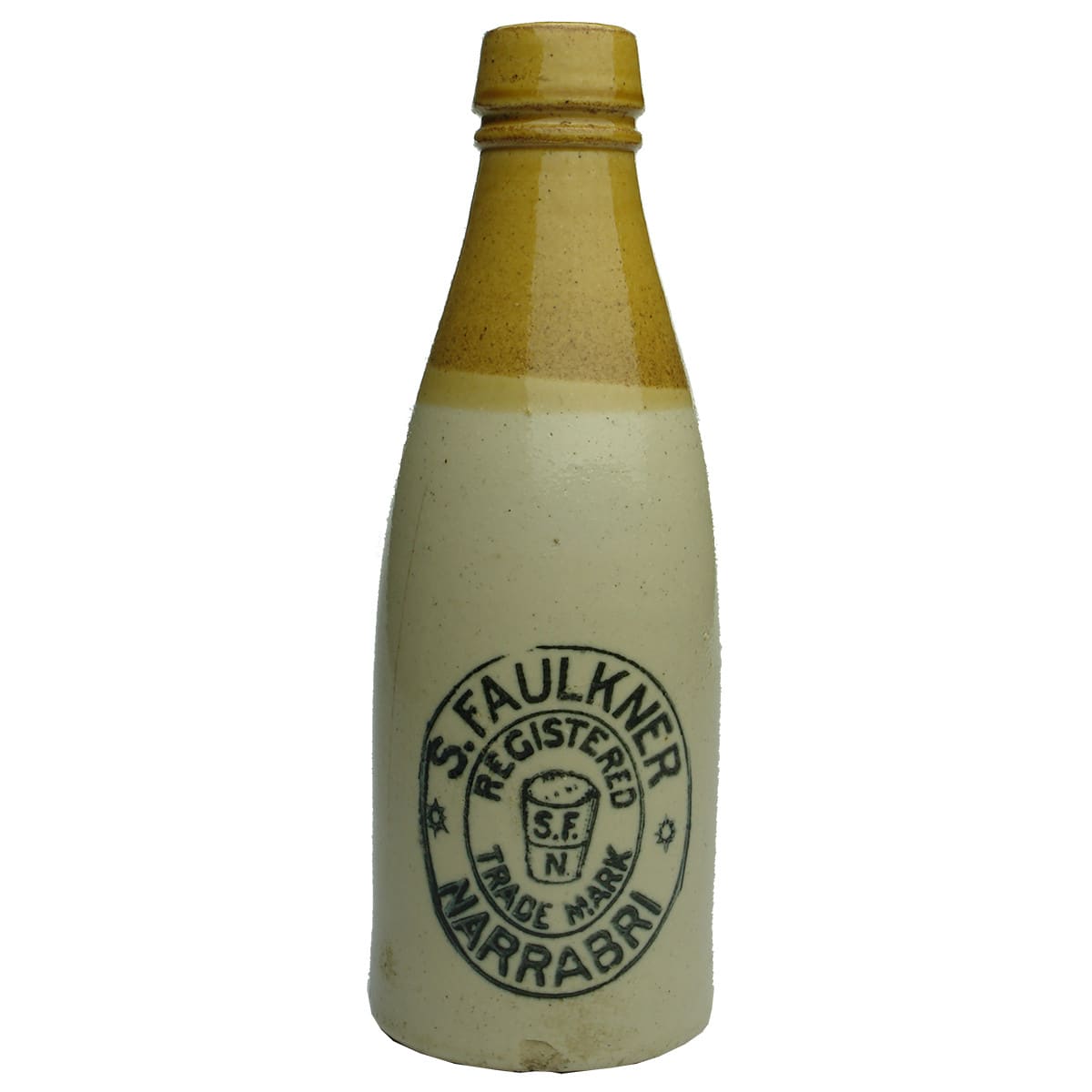 Ginger Beer. S. Faulkner, Narrabri. Cork stopper. Champagne. Tan Top. (New South Wales)