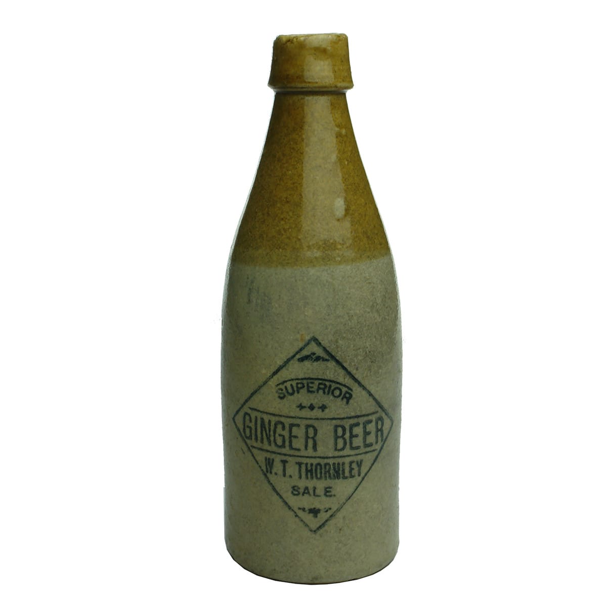 Ginger Beer. W. T. Thornley, Sale. Champagne. Tan Top. Early Bendigo Pottery Coy Ltd stamp. (Victoria)