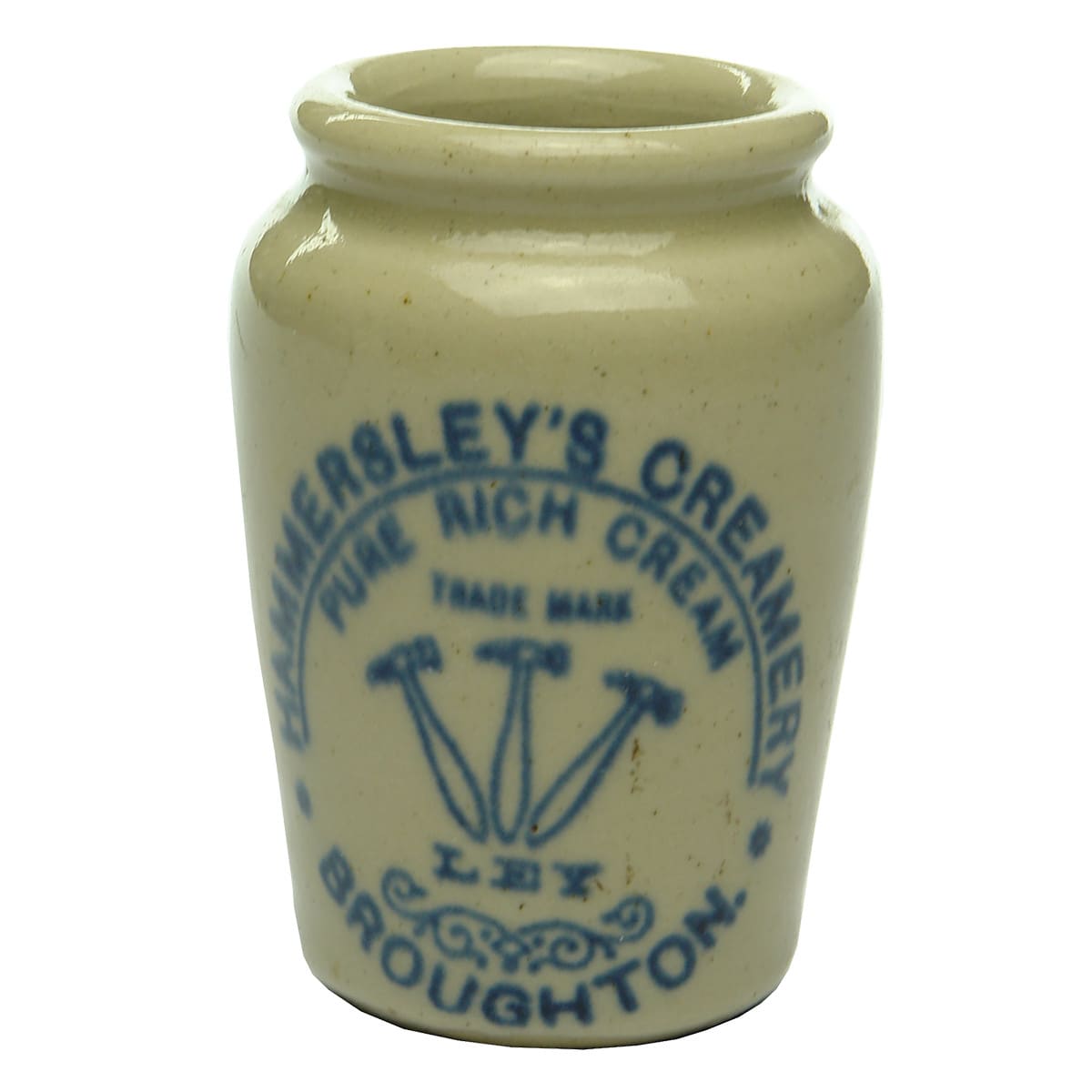 Cream Jar. Hammersley's Creamery, Broughton. Blue Print. (United Kingdom)