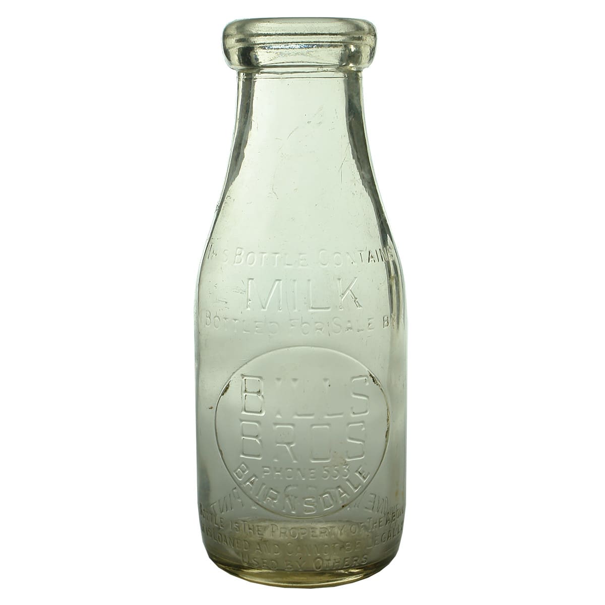 Milk Bottle. Bills Bros., Bairnsdale. Wide Mouth. Pint. (Victoria)