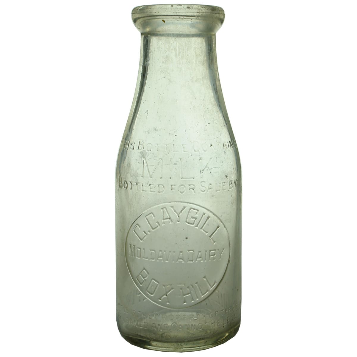 Milk. C. Caygill, Moldavia Dairy, Box Hill. Wad lip. 1 Pint. (Victoria)