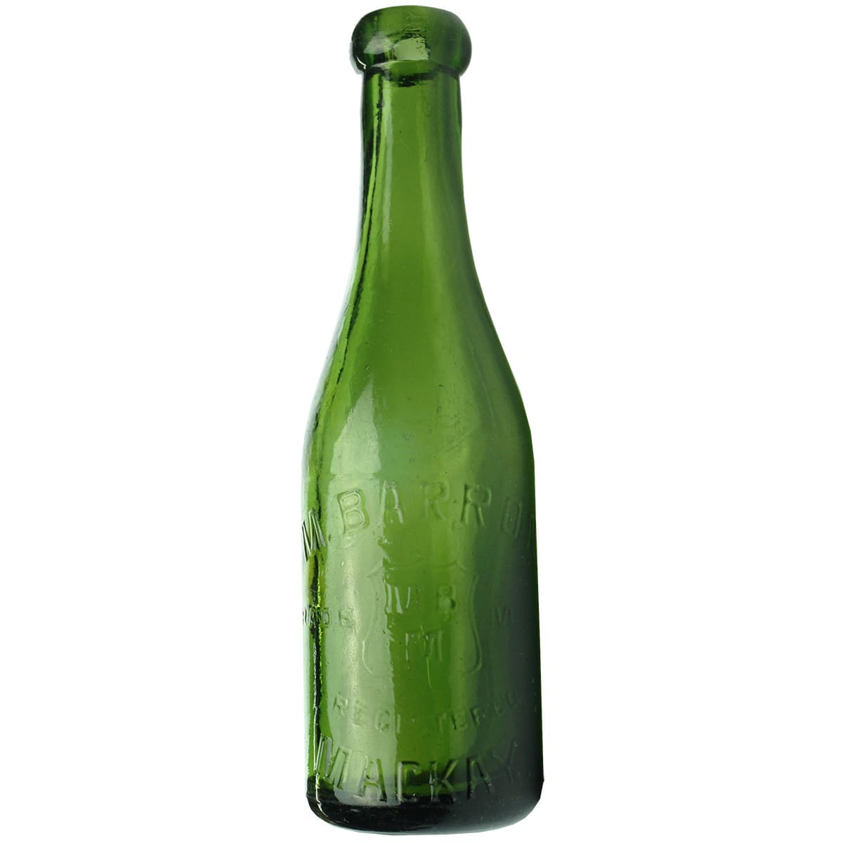 Blob Top Soda. M. Barron, Mackay. Green. 6 oz. (Queensland)