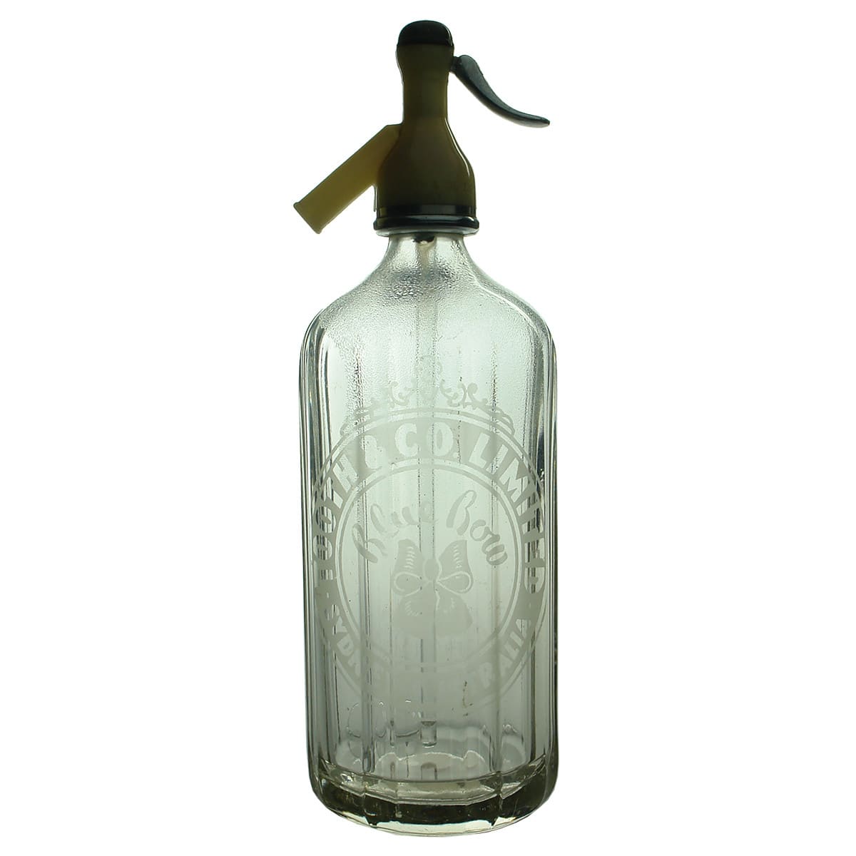 Soda Syphon. Tooth & Co Limited Blue Bow Sydney. Clear. 30 oz. Deposit Sticker. (New South Wales)