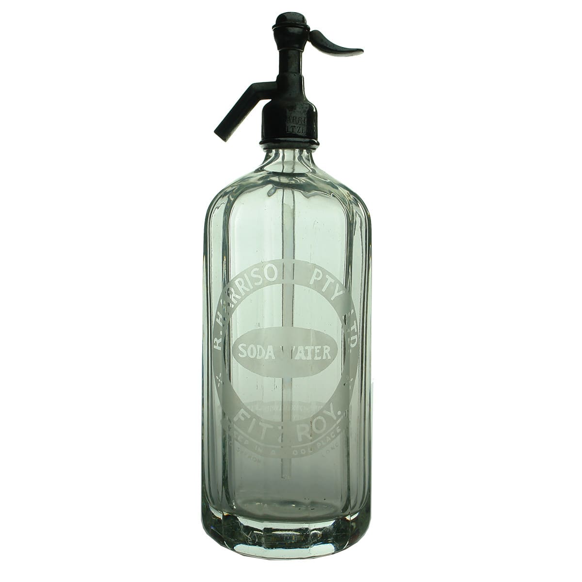 Soda Syphon. R. Harrison Pty. Ltd., Fitzroy. Panelled. Clear. 30 oz. (Victoria)