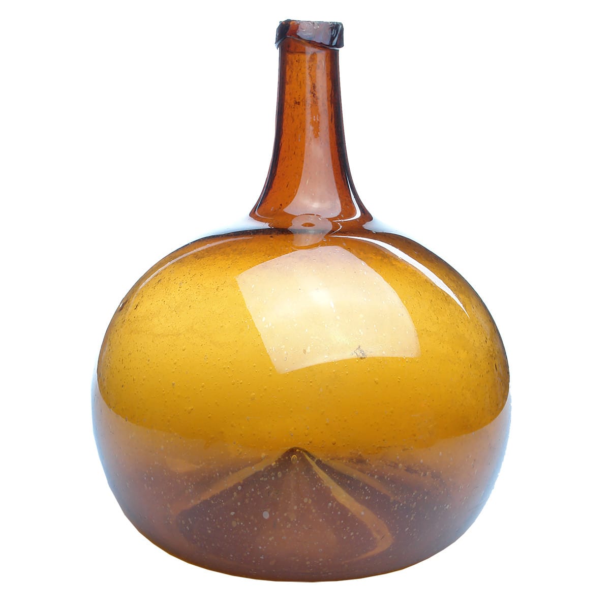 Early Glass. Large amber globular storage bottle. Bright Amber.