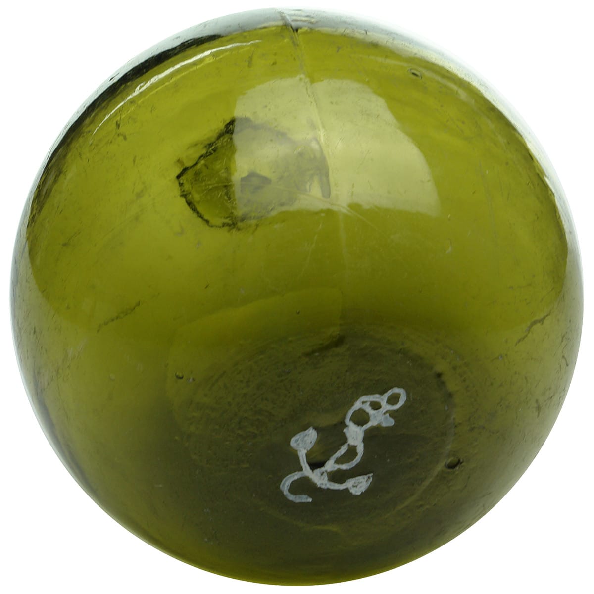 Glassware. Green English Fishing Float with Anchor.