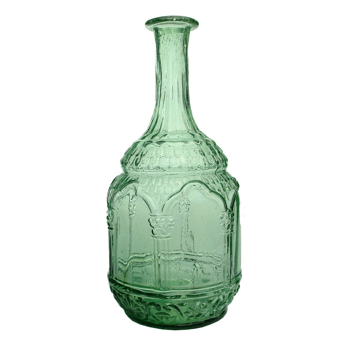 Goldfields. Large Cathedral Vinegar. Lime Green. Pontil. 1/2 Gallon.