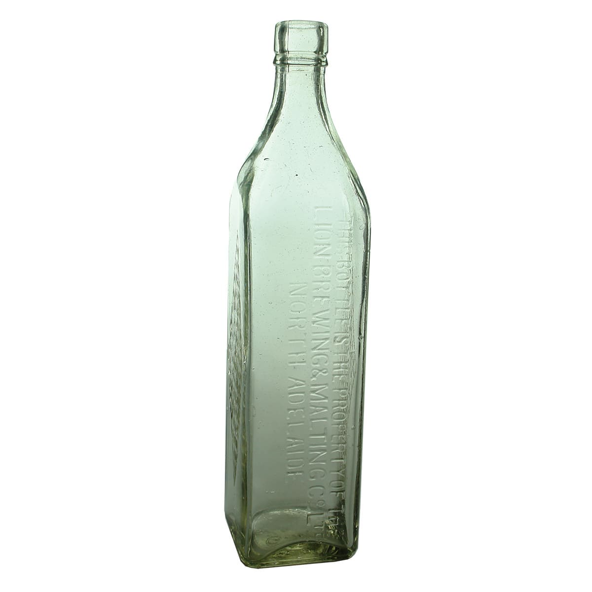 Cordial. Lion Brewing & Malting Co Ltd, North Adelaide. Square. Clear. 26 oz. (South Australia)