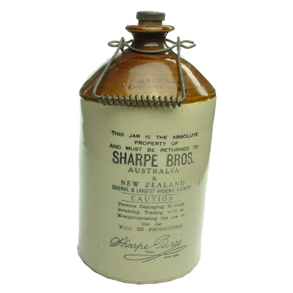 Demijohn. Sharpe Bros., Australia & New Zealand. Hoffman Melbourne 1928 stamp.