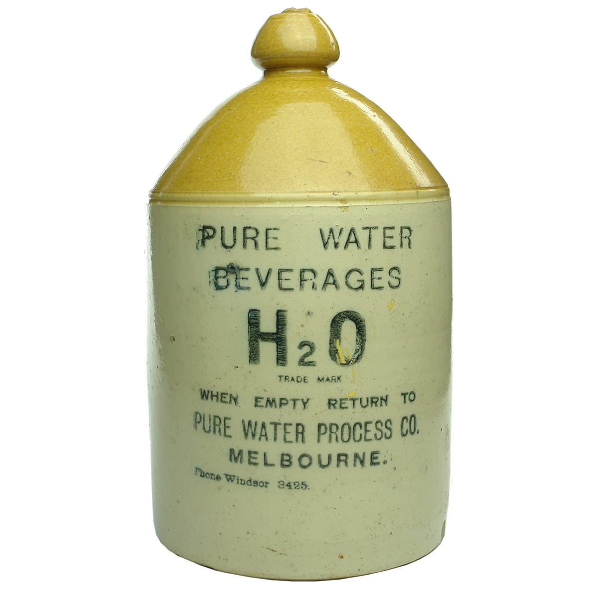 Demijohn. H2O, Pure Water Process Co., Melbourne. Tan Top. 1 Gallon. (Victoria)