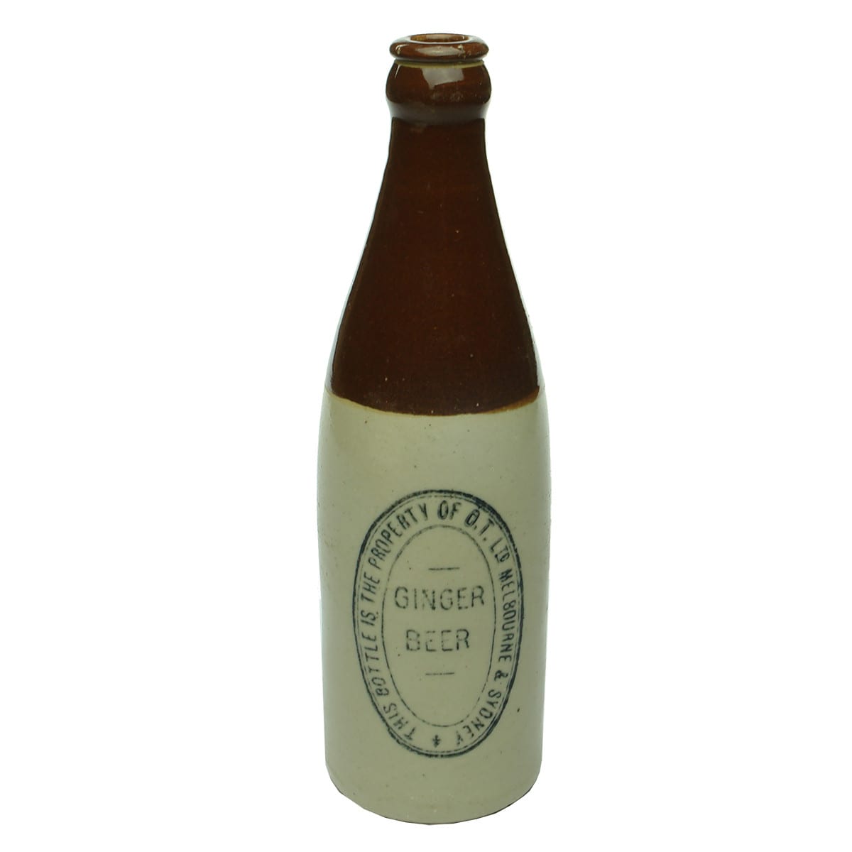 Ginger Beer. O. T. Ltd., Melbourne & Sydney. Crown Seal. Tall Champagne. Chocolate top. (Victoria & New South Wales)