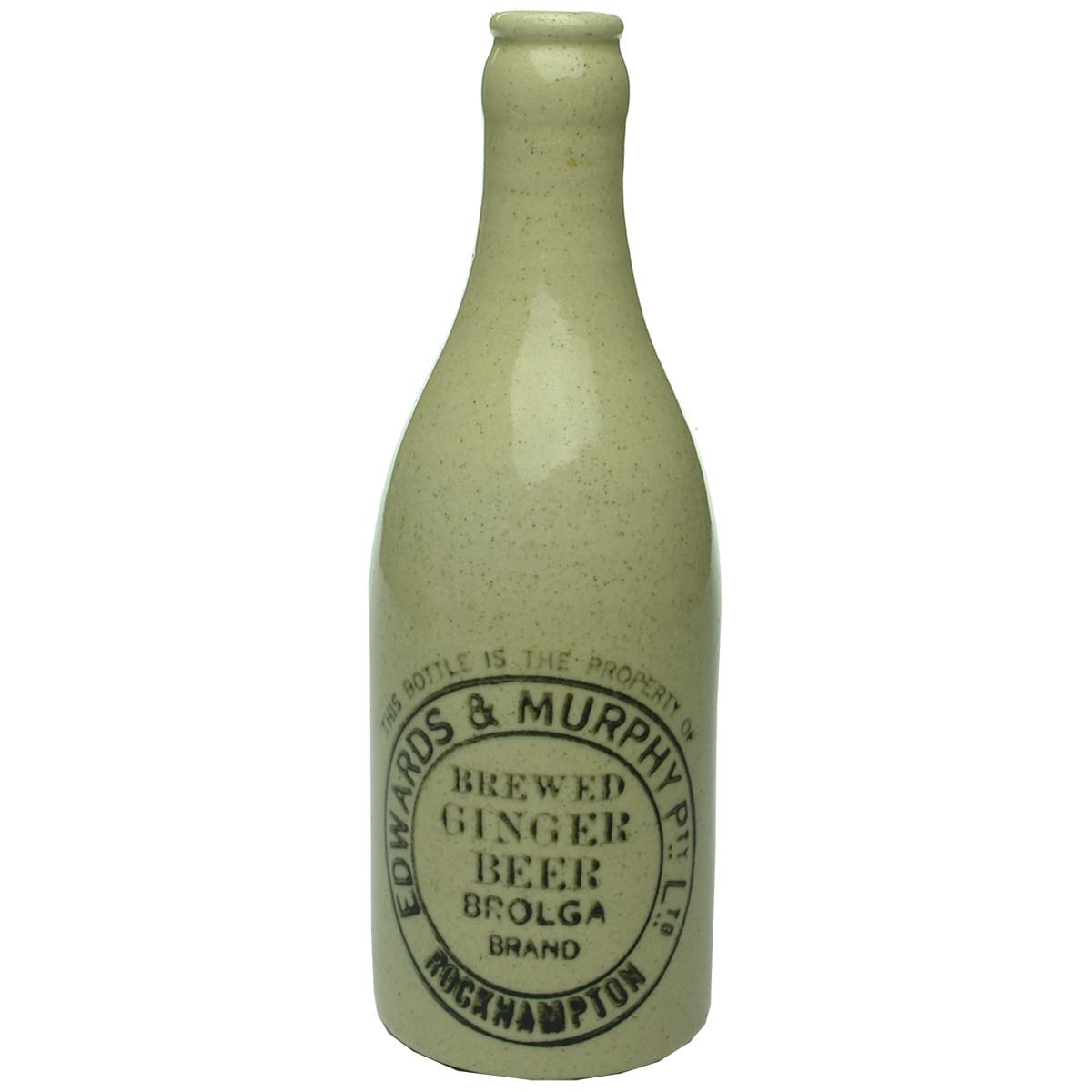 Ginger Beer. Edwards & Murphy Pty Ltd, Brolga Brand, Rockhampton. Crown Seal. All White. (Queensland)