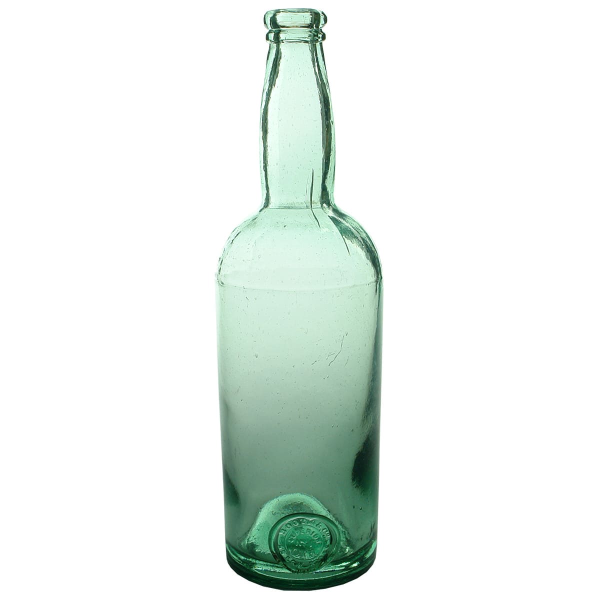 Gin. Booth & Co, 55 Cow Cross.  Applied seal. Aqua. 26 oz. (United Kingdom)