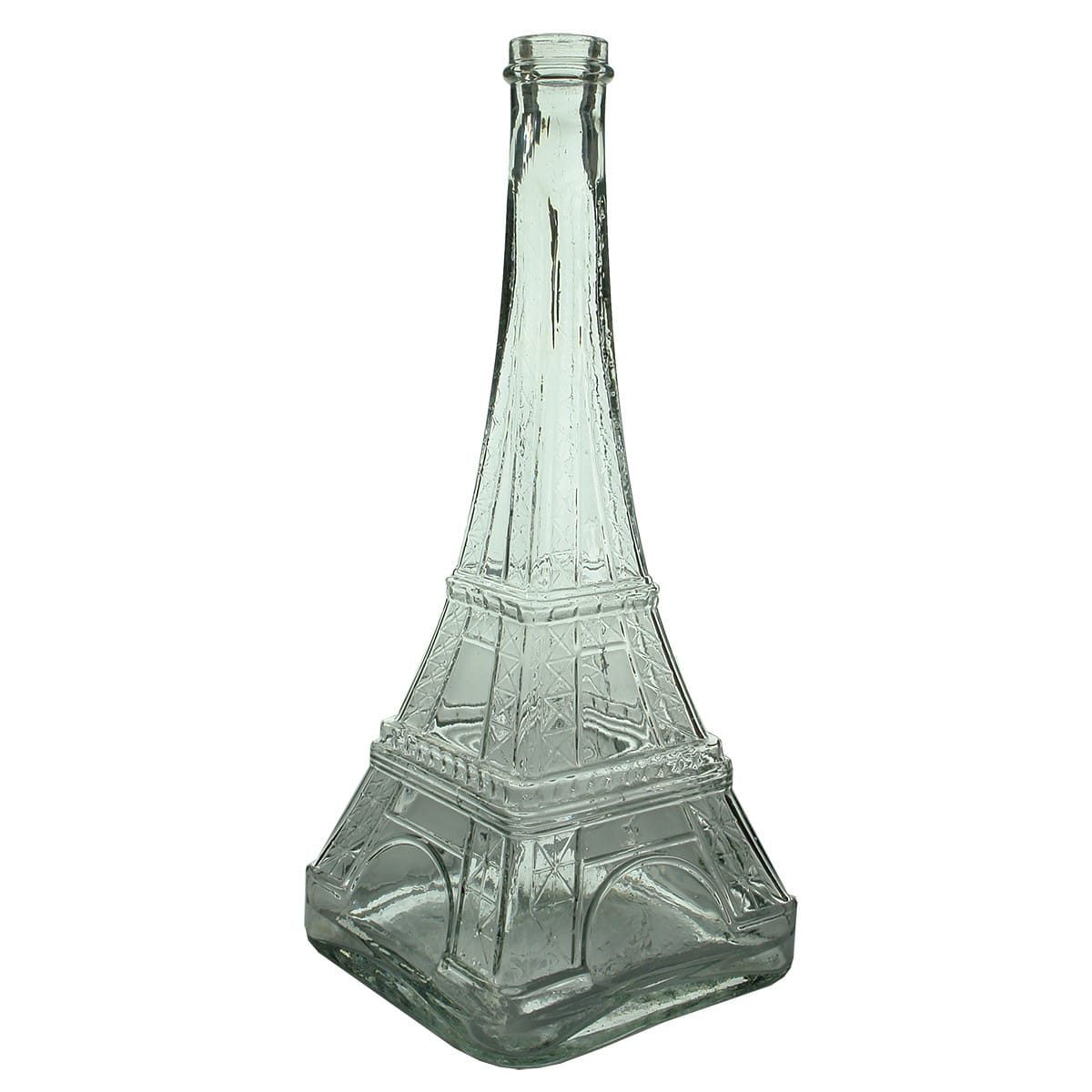 Eiffel Tower figural bottle. Clear. 20 oz.