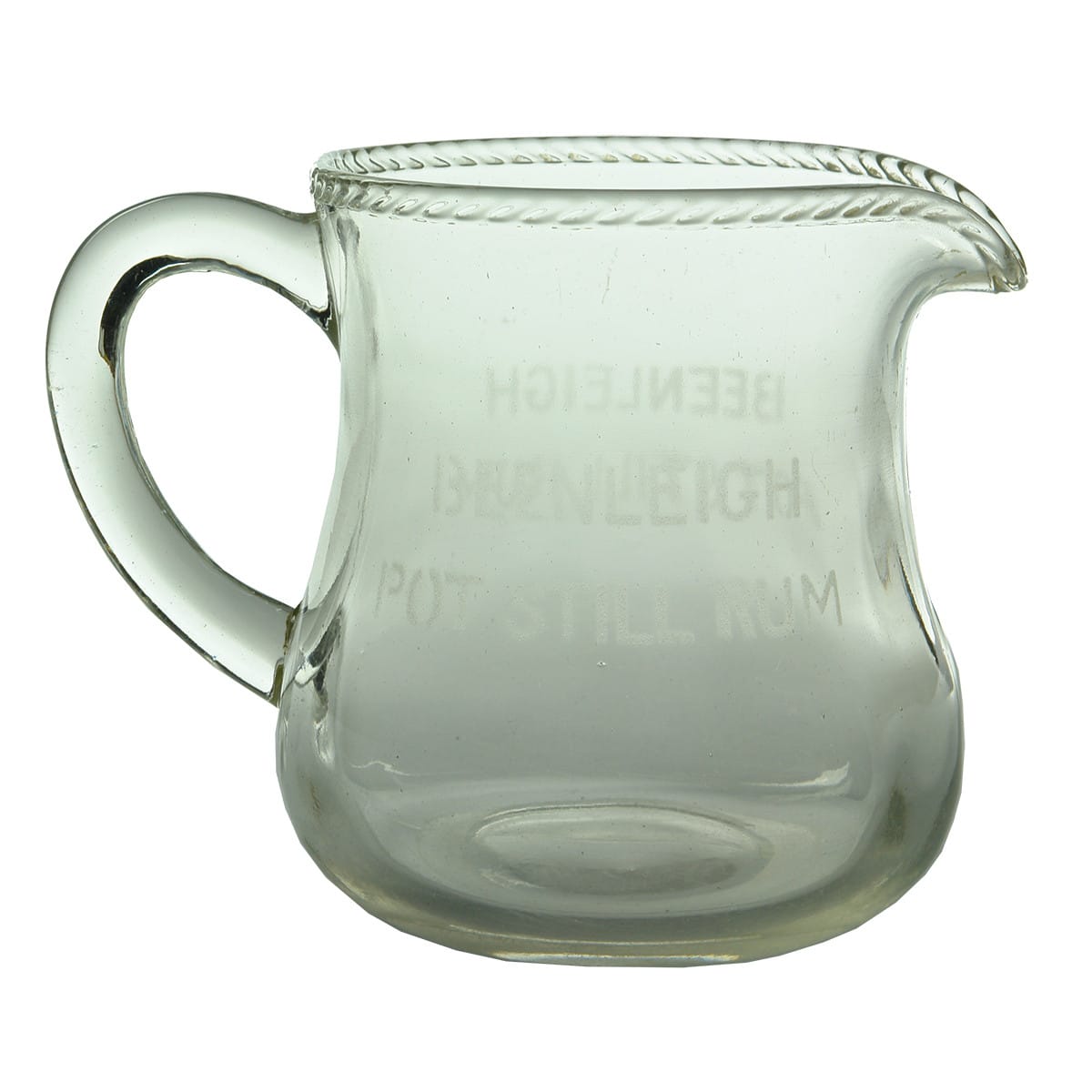 Glass Jug. Beenleigh Pot Still Rum etched to both sides. (Queensland)