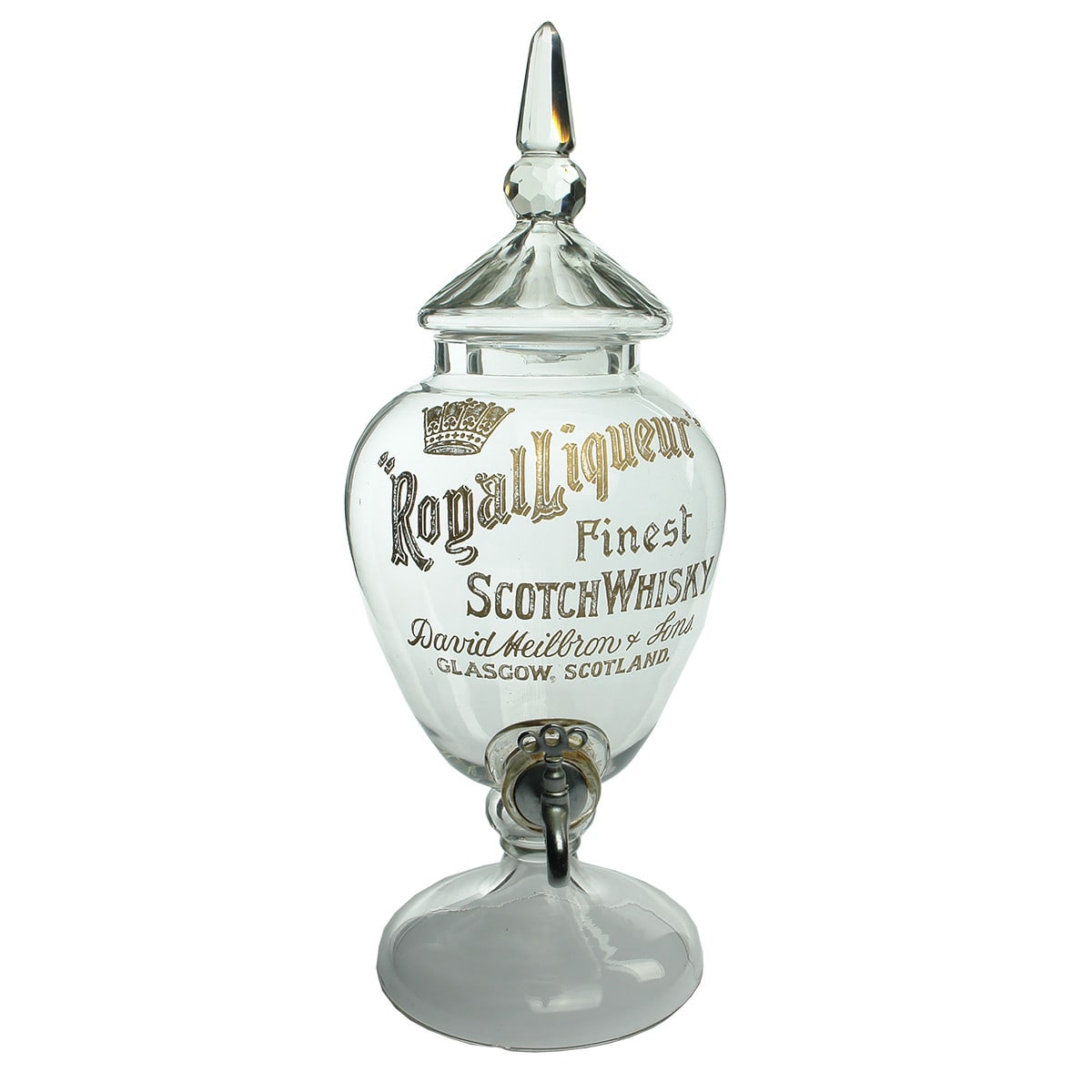 Whisky Back Bar Decanter. David Heilbron & Sons, Glasgow, Scotland. Royal Liqueur Scotch Whisky.