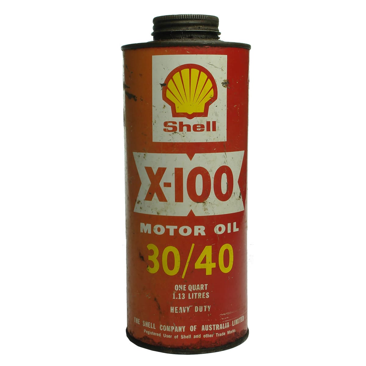 Oil Tin. Shell X-100 Motor Oil. Quart/Litres cross over.