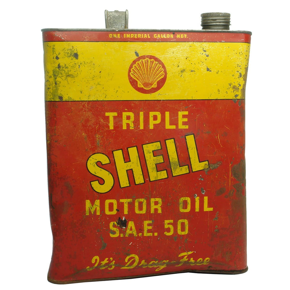 Oil Tin. Triple Shell Motor Oil SAE 50. Imperial Gallon.