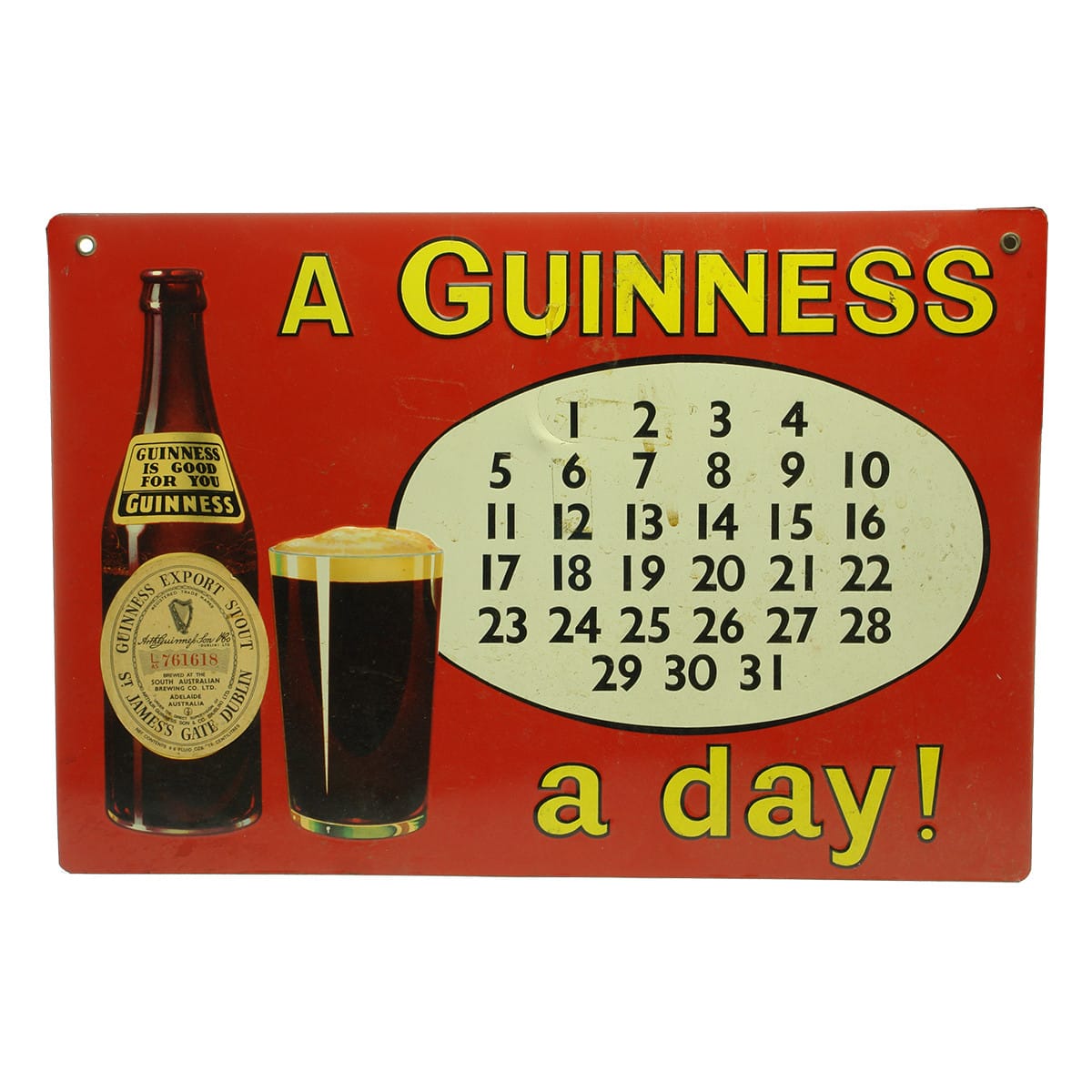 Sign. Pressed Guinness Tin Sign, South Australian Brewing Co. Ltd., Adelaide. (South Australia)