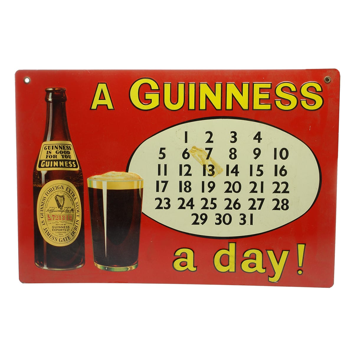 Sign. Pressed Guinness Tin Sign, Liverpool. (Used by SA Brewing, Adelaide). (South Australia)