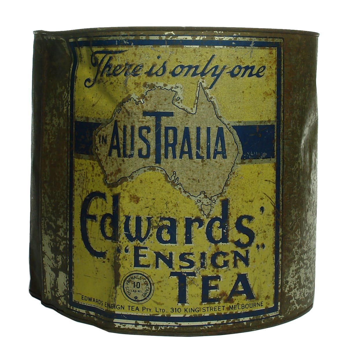 Tea Tin. Edwards' Ensign Tea. Map of Australia. King St., Melbourne. (Victoria)