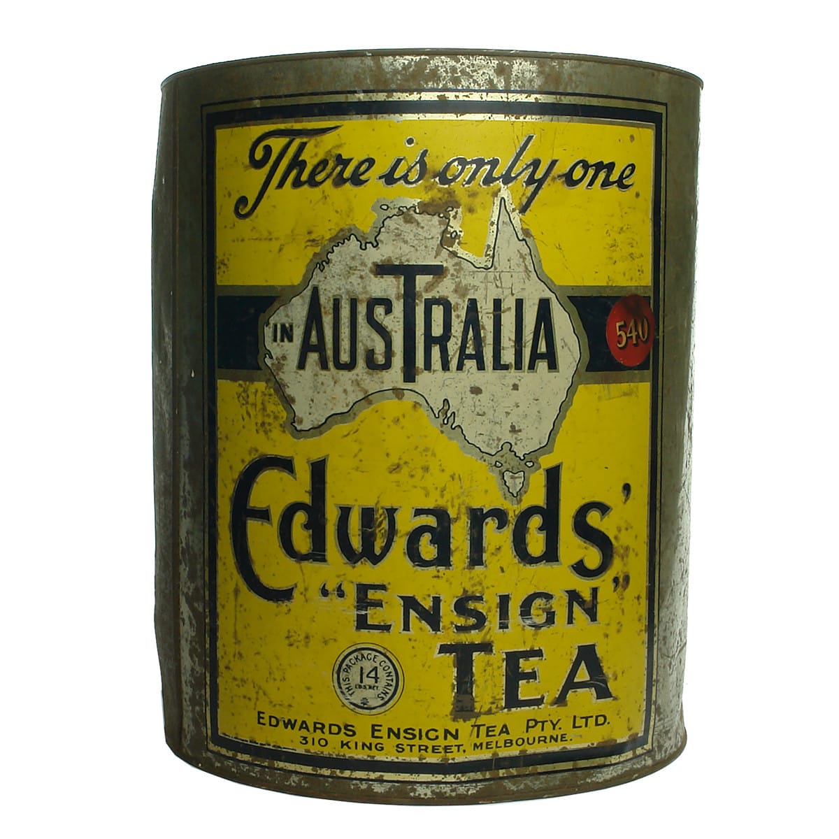 Tea Tin. Edwards' Ensign Tea. Map of Australia. King St., Melbourne. (Victoria)