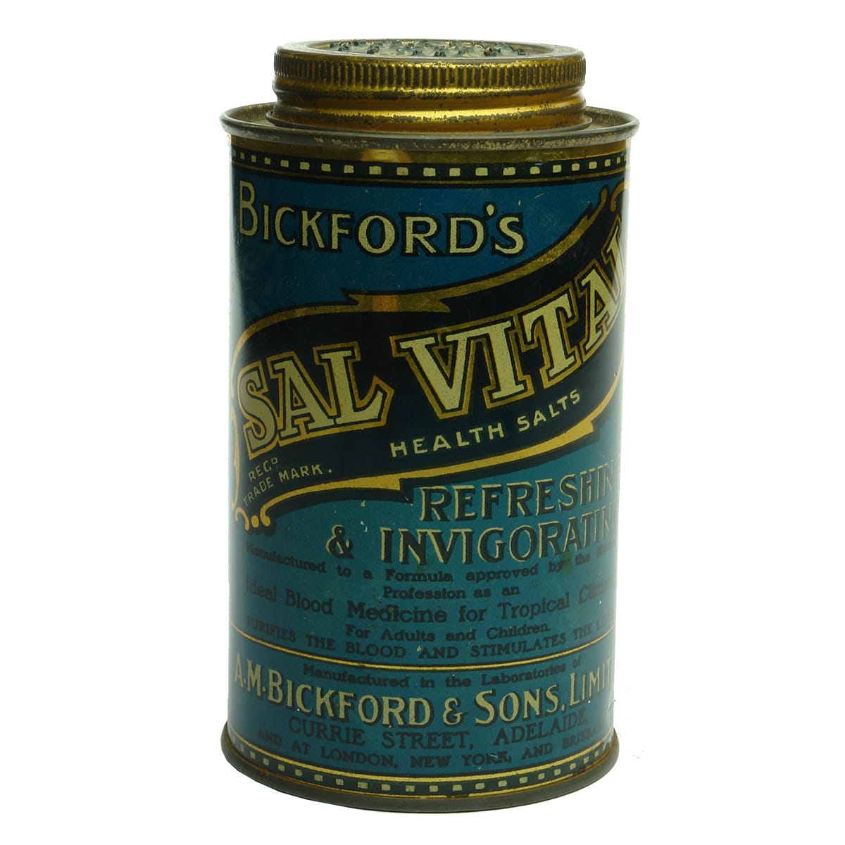 Tin. Bickford's Sal Vital Health Salts. Adelaide. 12 oz. (South Australia, Queensland)