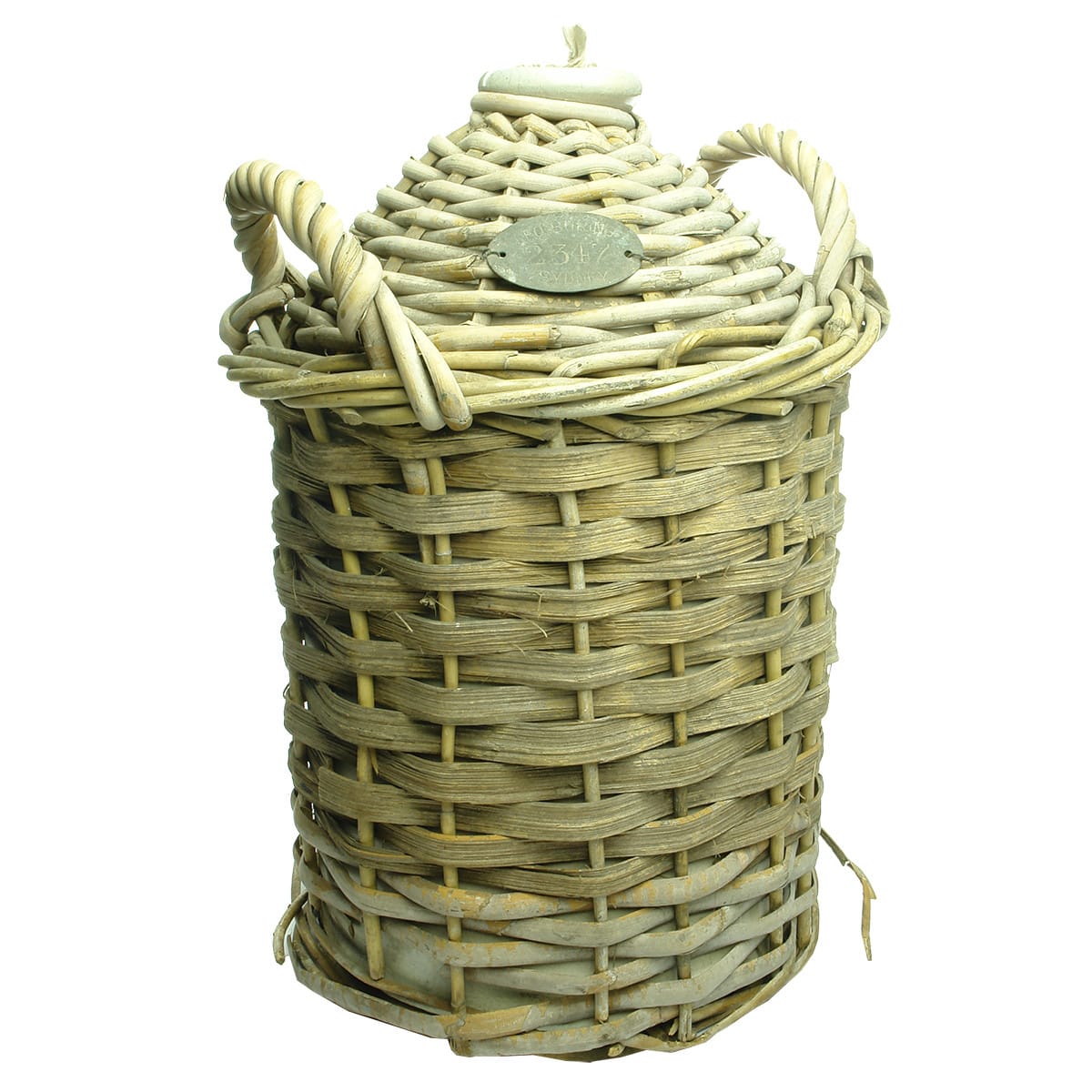 Demijohn in Wicker Basket. Brass nameplate Leo Buring, Sydney. (New South Wales)