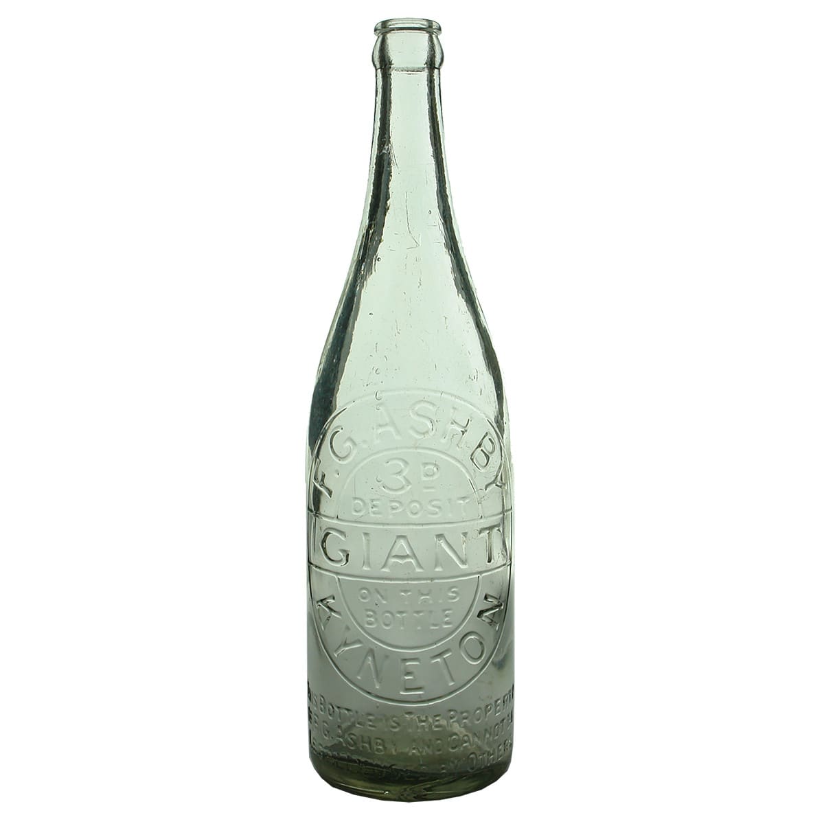 Crown Seal. F. G. Ashby, Kyneton, GIANT. Aqua. 26 oz. (Victoria)