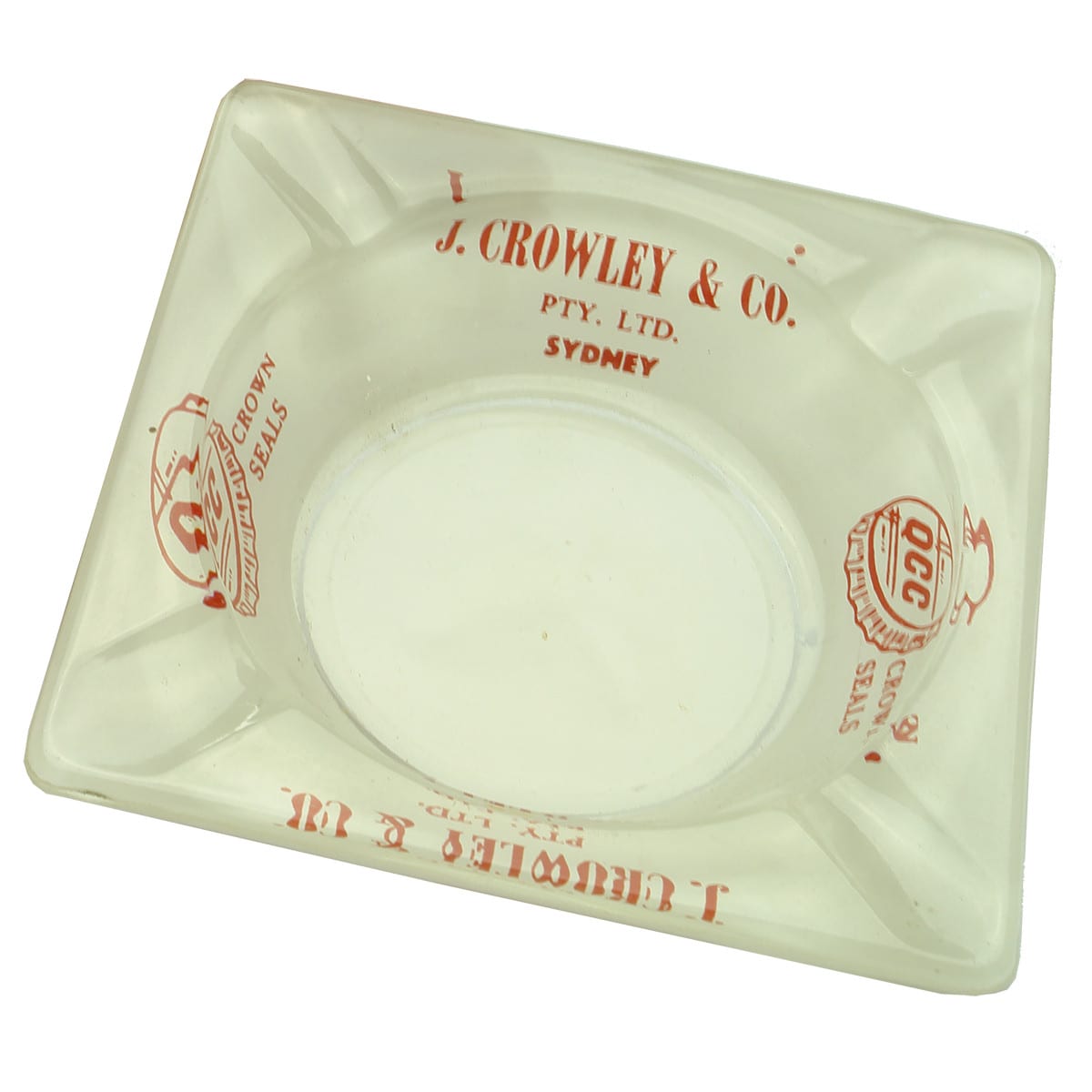 Advertising Ashtray. J. Crowley & Co., Sydney. QCC Crown Seals. (New South Wales)