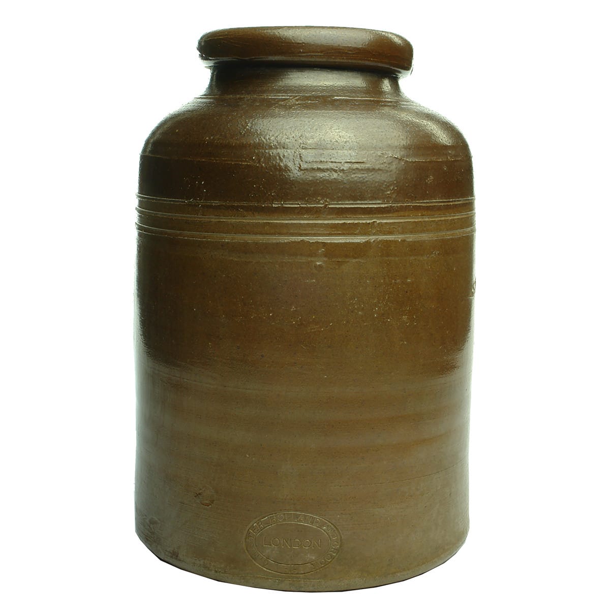 Pottery. Chester Holland and Crook, London. Bung Jar. Salt Glaze. 1 Gallon. (United Kingdom)