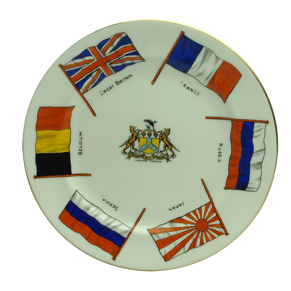 Plate. Launceston, Tasmania with various Flags. W. H. Goss. (Tasmania)