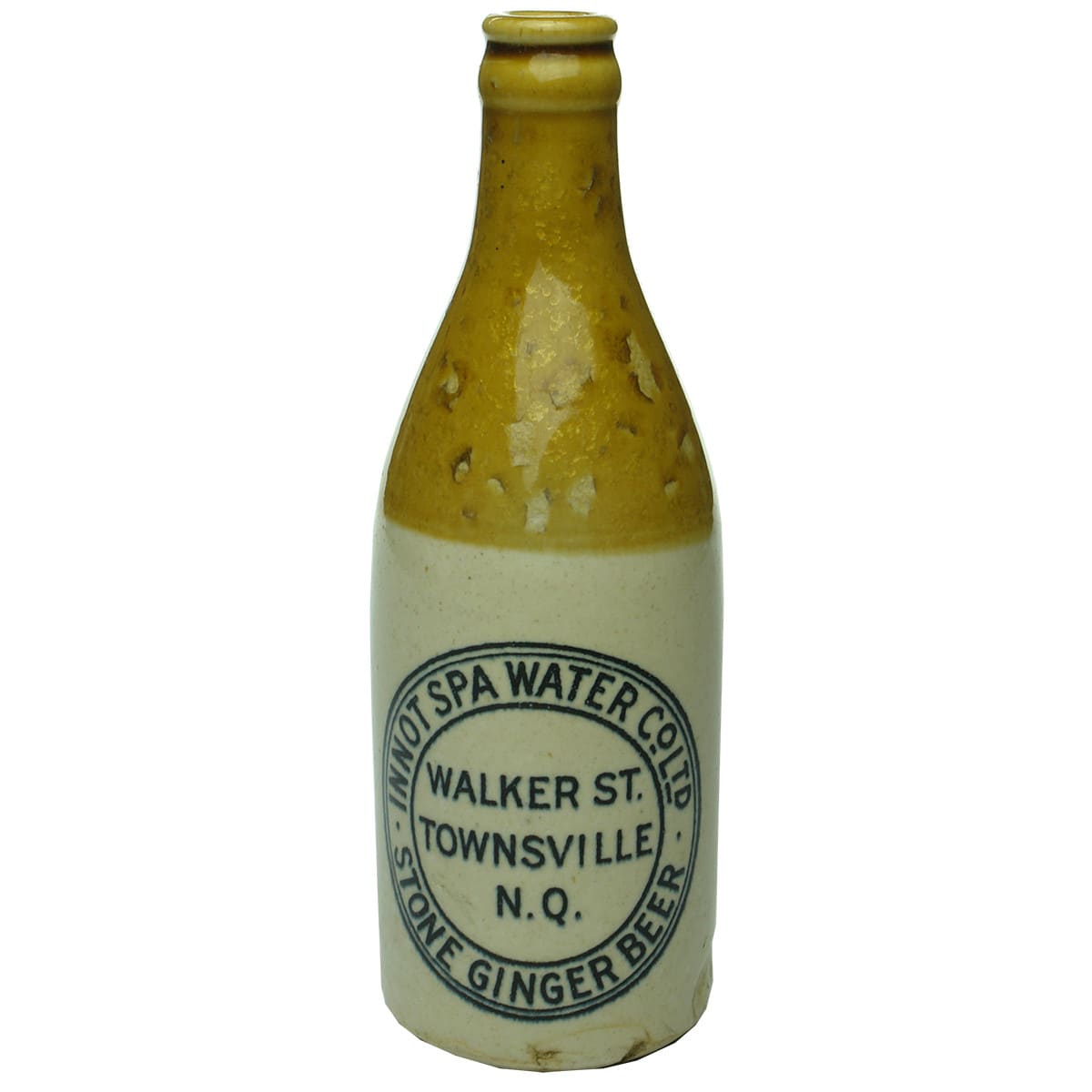Ginger Beer. Innot Spa Water Co Ltd, Townsville. Govancroft Pottery. Crown Seal. (Queensland)