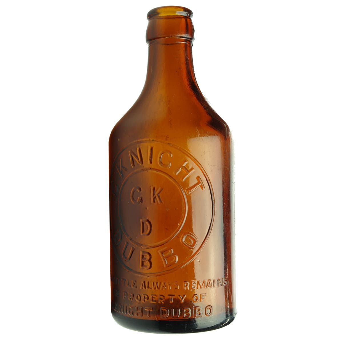 Glass Ginger Beer. C. Knight, Dubbo. Amber Glass Crown Seal. (New South Wales)