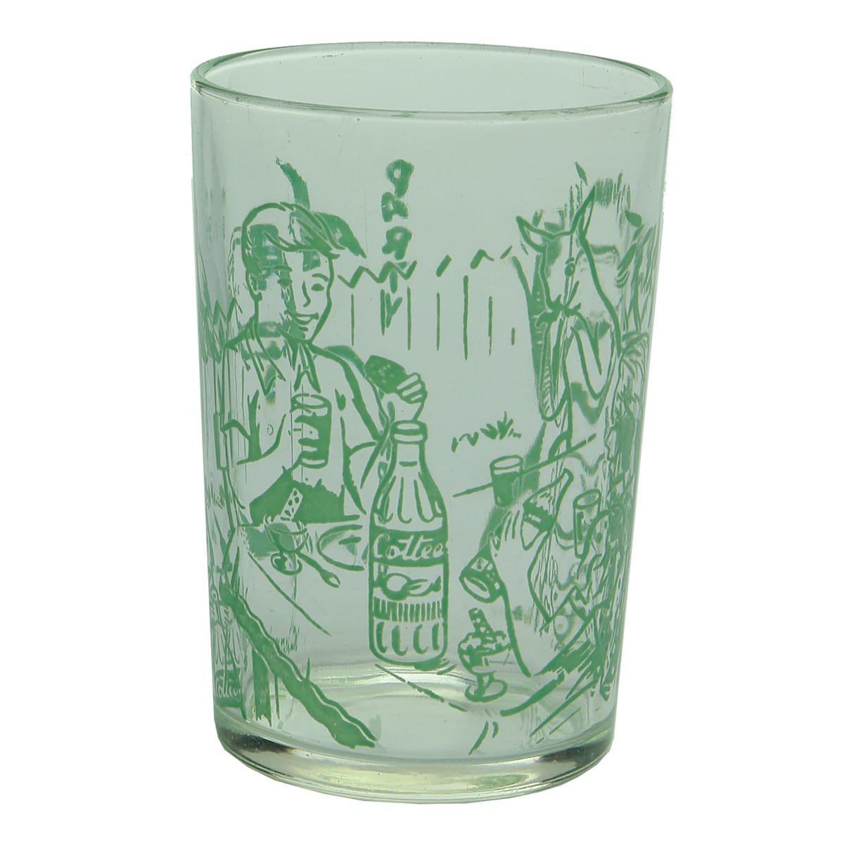 Glass. Cottee's Party Tumbler. Green Print.