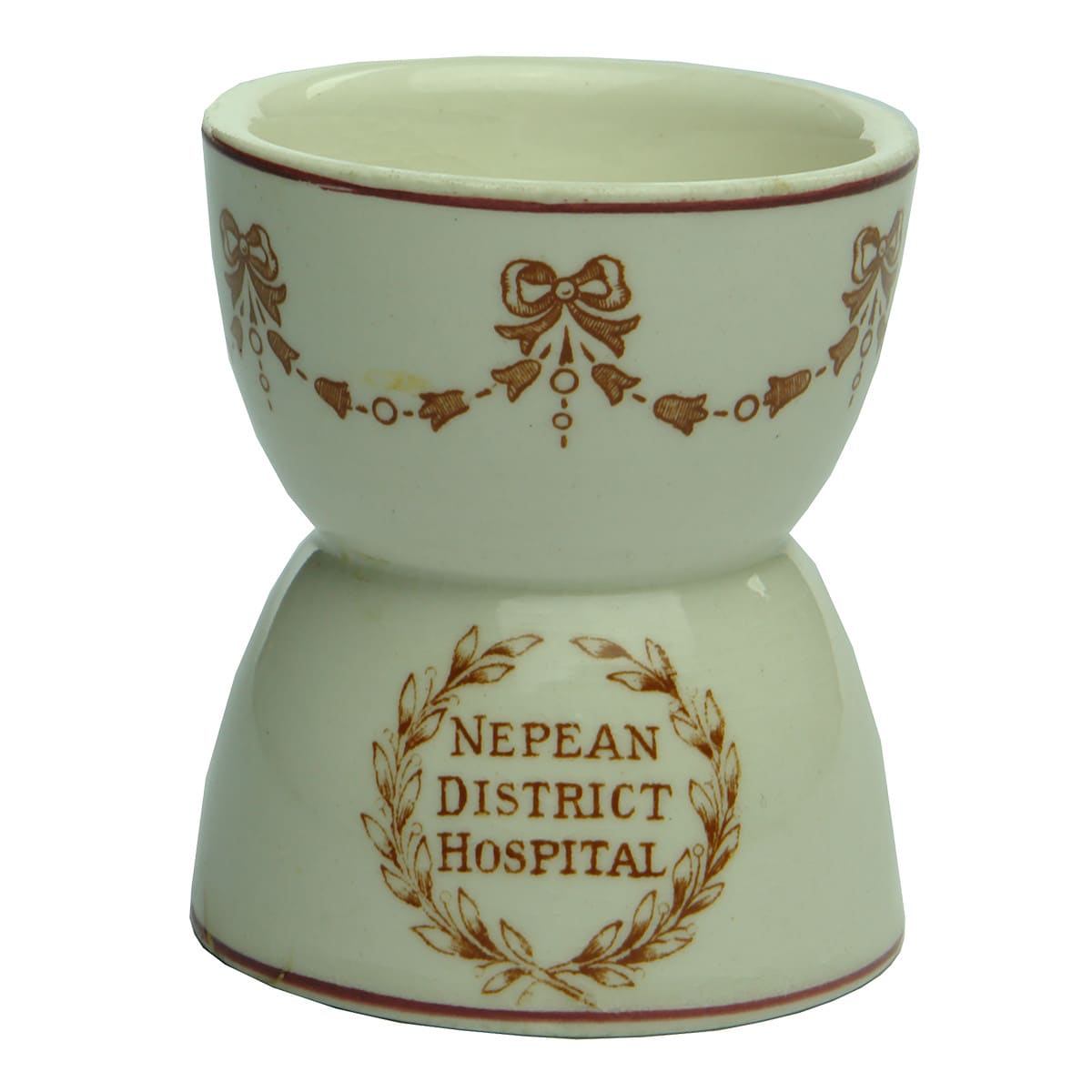 Kitchenalia. Nepean District Hospital Egg Cup. Dunn Bennett & Co Ltd., Burslem. (Penrith, New South Wales)