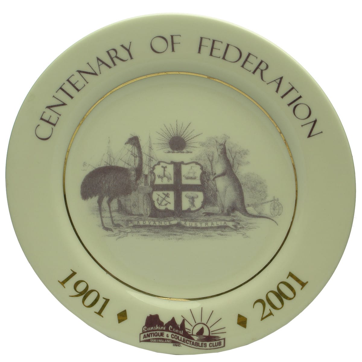 Commemorative Plate. Sunshine Coast Antique & Collectables Club. Centenary of Federation. 1901 - 2001.
